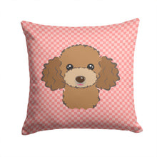 Load image into Gallery viewer, Checkerboard Pink Chocolate Brown Poodle Canvas Throw Pillow - 14x14 Decorative Pillow – Art for Your Home &amp; Patio BB1256PW1414