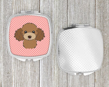 Load image into Gallery viewer, Checkerboard Pink Chocolate Brown Poodle Compact Mirror – Stylish Purse Mirror with Artistic Covers BB1256SCM