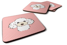 Load image into Gallery viewer, Checkerboard Pink White Poodle Coasters - Set of 4 Lightweight Foam, Absorbent Drink Coasters BB1257FC