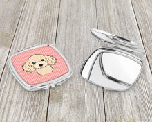 Load image into Gallery viewer, Checkerboard Pink Buff Poodle Compact Mirror – Stylish Purse Mirror with Artistic Covers BB1258SCM