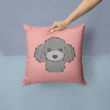 Load image into Gallery viewer, Checkerboard Pink Silver Gray Poodle Canvas Throw Pillow - 14x14 Decorative Pillow – Art for Your Home &amp; Patio BB1259PW1414