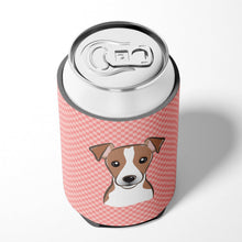 Load image into Gallery viewer, Checkerboard Pink Jack Russell Terrier Can or Bottle Hugger BB1260CC