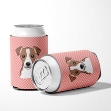 Load image into Gallery viewer, Checkerboard Pink Jack Russell Terrier Can or Bottle Hugger BB1260CC