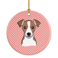 Load image into Gallery viewer, Checkerboard Pink Jack Russell Terrier Ceramic Ornament BB1260CO1