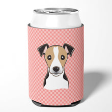 Load image into Gallery viewer, Checkerboard Pink Jack Russell Terrier Can or Bottle Hugger BB1261CC