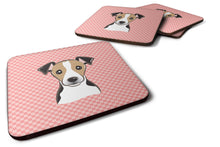 Load image into Gallery viewer, Checkerboard Pink Jack Russell Terrier Coasters - Set of 4 Lightweight Foam, Absorbent Drink Coasters BB1261FC