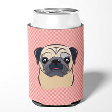 Load image into Gallery viewer, Checkerboard Pink Fawn Pug Can or Bottle Hugger BB1262CC