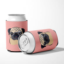 Load image into Gallery viewer, Checkerboard Pink Fawn Pug Can or Bottle Hugger BB1262CC