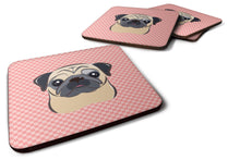 Load image into Gallery viewer, Checkerboard Pink Fawn Pug Coasters - Set of 4 Lightweight Foam, Absorbent Drink Coasters BB1262FC