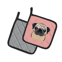 Load image into Gallery viewer, Checkerboard Pink Fawn Pug Pot Holders - Set of 2 - Heat-Resistant Kitchen Essentials BB1262PTHD