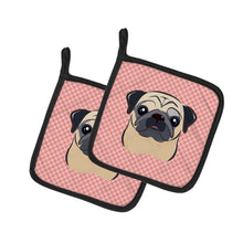 Load image into Gallery viewer, Checkerboard Pink Fawn Pug Pot Holders - Set of 2 - Heat-Resistant Kitchen Essentials BB1262PTHD