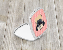 Load image into Gallery viewer, Checkerboard Pink Fawn Pug Compact Mirror – Stylish Purse Mirror with Artistic Covers BB1262SCM