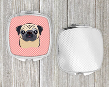 Load image into Gallery viewer, Checkerboard Pink Fawn Pug Compact Mirror – Stylish Purse Mirror with Artistic Covers BB1262SCM