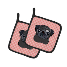 Load image into Gallery viewer, Checkerboard Pink Black Pug Pot Holders - Set of 2 - Heat-Resistant Kitchen Essentials BB1263PTHD