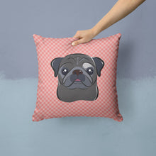 Load image into Gallery viewer, Checkerboard Pink Black Pug Canvas Throw Pillow - 14x14 Decorative Pillow – Art for Your Home &amp; Patio BB1263PW1414