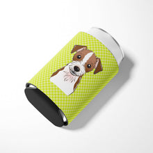 Load image into Gallery viewer, Checkerboard Lime Green Jack Russell Terrier Can or Bottle Hugger BB1264CC