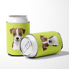Load image into Gallery viewer, Checkerboard Lime Green Jack Russell Terrier Can or Bottle Hugger BB1264CC