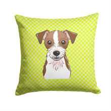 Load image into Gallery viewer, Checkerboard Lime Green Jack Russell Terrier Canvas Throw Pillow - 14x14 Decorative Pillow – Art for Your Home &amp; Patio BB1264PW1414