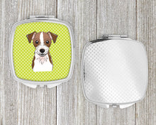 Load image into Gallery viewer, Checkerboard Lime Green Jack Russell Terrier Compact Mirror – Stylish Purse Mirror with Artistic Covers BB1264SCM