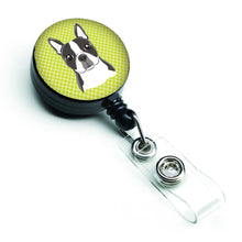 Load image into Gallery viewer, Checkerboard Lime Green Boston Terrier Retractable Badge Reel BB1265BR