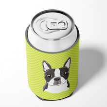 Load image into Gallery viewer, Checkerboard Lime Green Boston Terrier Can or Bottle Hugger BB1265CC