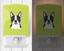Load image into Gallery viewer, Checkerboard Lime Green Boston Terrier Ceramic Night Light BB1265CNL