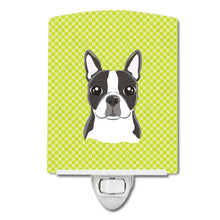 Load image into Gallery viewer, Checkerboard Lime Green Boston Terrier Ceramic Night Light BB1265CNL