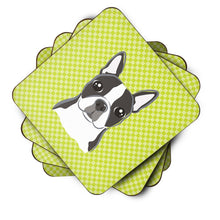 Load image into Gallery viewer, Checkerboard Lime Green Boston Terrier Coasters - Set of 4 Lightweight Foam, Absorbent Drink Coasters BB1265FC