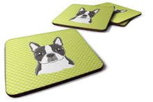 Load image into Gallery viewer, Checkerboard Lime Green Boston Terrier Coasters - Set of 4 Lightweight Foam, Absorbent Drink Coasters BB1265FC