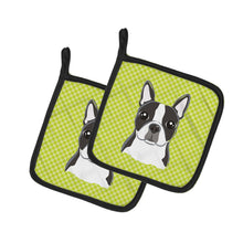 Load image into Gallery viewer, Checkerboard Lime Green Boston Terrier Pot Holders - Set of 2 - Heat-Resistant Kitchen Essentials BB1265PTHD