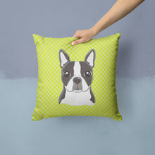 Load image into Gallery viewer, Checkerboard Lime Green Boston Terrier Canvas Throw Pillow - 14x14 Decorative Pillow – Art for Your Home &amp; Patio BB1265PW1414
