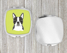 Load image into Gallery viewer, Checkerboard Lime Green Boston Terrier Compact Mirror – Stylish Purse Mirror with Artistic Covers BB1265SCM
