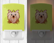 Load image into Gallery viewer, Checkerboard Lime Green Yorkie Yorkishire Terrier Ceramic Night Light BB1266CNL