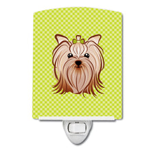 Load image into Gallery viewer, Checkerboard Lime Green Yorkie Yorkishire Terrier Ceramic Night Light BB1266CNL