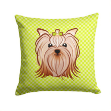 Load image into Gallery viewer, Checkerboard Lime Green Yorkie Yorkshire Terrier Canvas Throw Pillow - 14x14 Decorative Pillow – Art for Your Home &amp; Patio BB1266PW1414