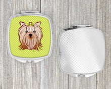 Load image into Gallery viewer, Checkerboard Lime Green Yorkie Yorkshire Terrier Compact Mirror – Stylish Purse Mirror with Artistic Covers BB1266SCM
