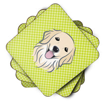 Load image into Gallery viewer, Checkerboard Lime Green Golden Retriever Coasters - Set of 4 Lightweight Foam, Absorbent Drink Coasters BB1267FC