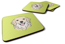 Load image into Gallery viewer, Checkerboard Lime Green Golden Retriever Coasters - Set of 4 Lightweight Foam, Absorbent Drink Coasters BB1267FC
