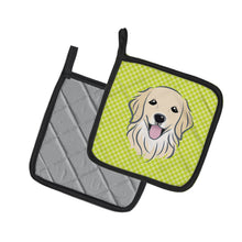 Load image into Gallery viewer, Checkerboard Lime Green Golden Retriever Pot Holders - Set of 2 - Heat-Resistant Kitchen Essentials BB1267PTHD