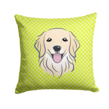 Load image into Gallery viewer, Checkerboard Lime Green Golden Retriever Canvas Throw Pillow - 14x14 Decorative Pillow – Art for Your Home &amp; Patio BB1267PW1414