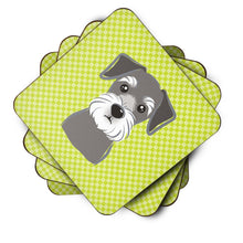 Load image into Gallery viewer, Checkerboard Lime Green Schnauzer Coasters - Set of 4 Lightweight Foam, Absorbent Drink Coasters BB1268FC