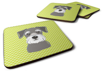 Load image into Gallery viewer, Checkerboard Lime Green Schnauzer Coasters - Set of 4 Lightweight Foam, Absorbent Drink Coasters BB1268FC