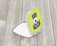 Load image into Gallery viewer, Checkerboard Lime Green Schnauzer Compact Mirror – Stylish Purse Mirror with Artistic Covers BB1268SCM