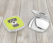 Load image into Gallery viewer, Checkerboard Lime Green Schnauzer Compact Mirror – Stylish Purse Mirror with Artistic Covers BB1268SCM
