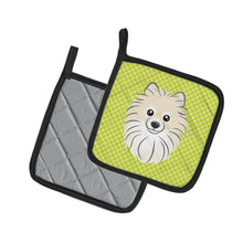 Load image into Gallery viewer, Checkerboard Lime Green Pomeranian Pot Holders - Set of 2 - Heat-Resistant Kitchen Essentials BB1269PTHD