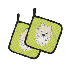 Load image into Gallery viewer, Checkerboard Lime Green Pomeranian Pot Holders - Set of 2 - Heat-Resistant Kitchen Essentials BB1269PTHD