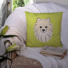 Load image into Gallery viewer, Checkerboard Lime Green Pomeranian Canvas Throw Pillow - 14x14 Decorative Pillow – Art for Your Home &amp; Patio BB1269PW1414