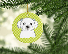 Load image into Gallery viewer, Checkerboard Lime Green Maltese Ceramic Ornament BB1270CO1