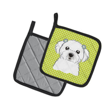 Load image into Gallery viewer, Checkerboard Lime Green Maltese Pot Holders - Set of 2 - Heat-Resistant Kitchen Essentials BB1270PTHD