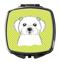 Load image into Gallery viewer, Checkerboard Lime Green Maltese Compact Mirror – Stylish Purse Mirror with Artistic Covers BB1270SCM